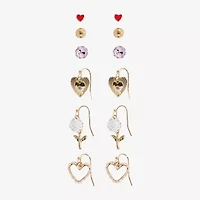 Arizona Gold Tone Womens Flower Heart 6 Pair Earring Set