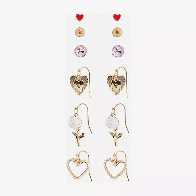 Arizona Gold Tone Womens Flower Heart 6 Pair Earring Set