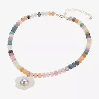 Bijoux Bar Womens Glass Simulated Pearl Flower 16.5 Inch Pendant Necklace