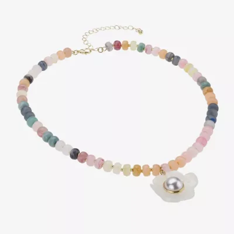 Bijoux Bar Womens Glass Simulated Pearl Flower 16.5 Inch Pendant Necklace