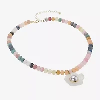 Bijoux Bar Womens Glass Simulated Pearl Flower 16.5 Inch Pendant Necklace