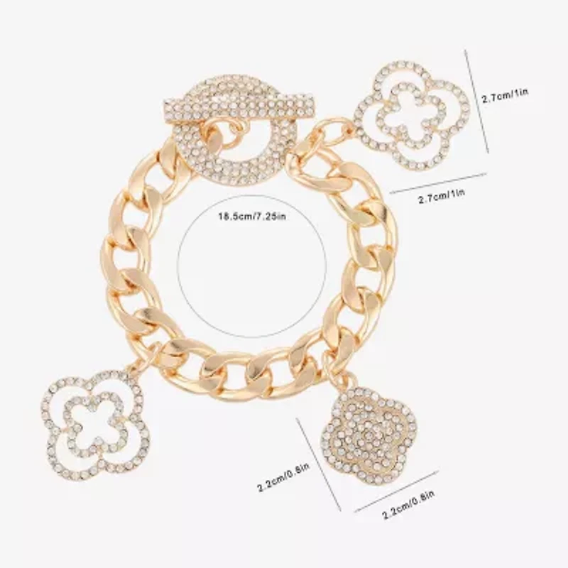 Bold Elements Womens Simulated Glass Clover Charm Bracelet