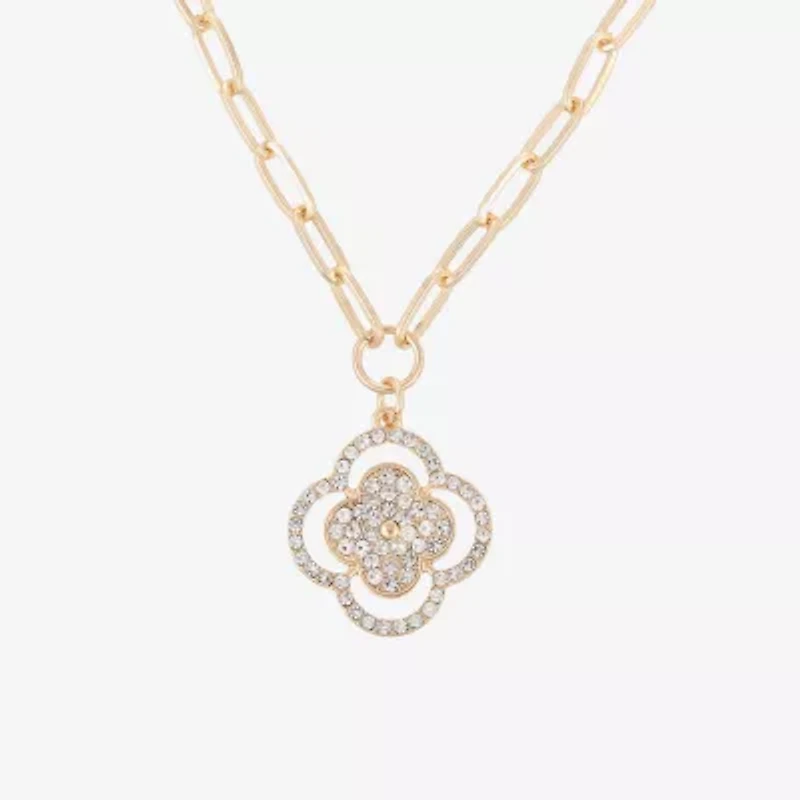 Bold Elements Womens Glass Clover 18 Inch Pendant Necklace