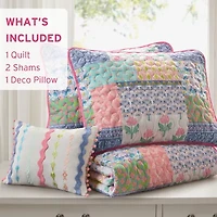 Intelligent Design Summer Patchwork Reversible Quilt Set with Decorative Pillow
