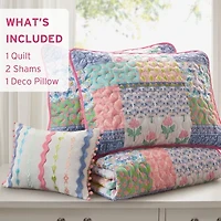 Intelligent Design Summer Patchwork Reversible Quilt Set with Decorative Pillow