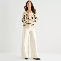 a.n.a Tall Womens Split Tie Neck Long Sleeve Pullover Sweater