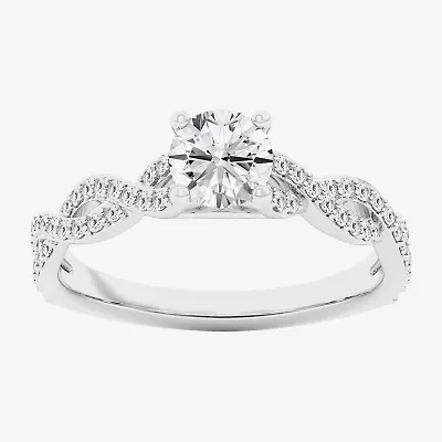 (G / Si1-Si2) Womens 1 CT. T.W. Lab Grown White Diamond 10K Gold Side Stone Engagement Ring