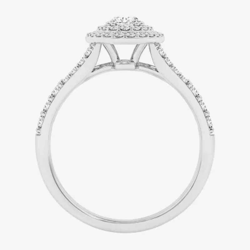 (G / Si1-Si2) Womens 1 CT. T.W. Lab Grown White Diamond 10K Gold Oval Side Stone Halo Engagement Ring