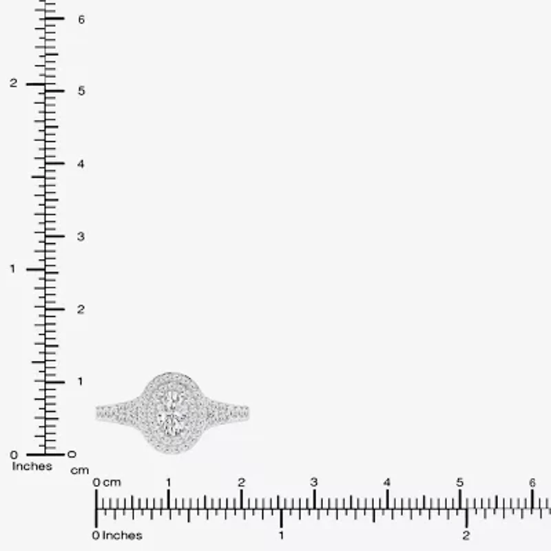 (G / Si1-Si2) Womens 1 CT. T.W. Lab Grown White Diamond 10K Gold Oval Side Stone Halo Engagement Ring