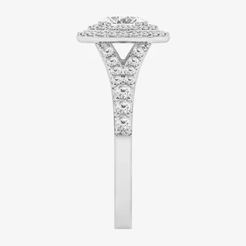 (G / Si1-Si2) Womens 1 CT. T.W. Lab Grown White Diamond 10K Gold Oval Side Stone Halo Engagement Ring