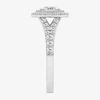 (G / Si1-Si2) Womens 1 CT. T.W. Lab Grown White Diamond 10K Gold Oval Side Stone Halo Engagement Ring