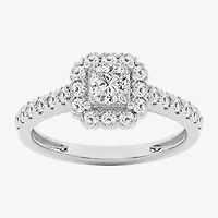 G / Si1-Si2) Womens 1 CT. T.W. Lab Grown White Diamond 10K Gold Side Stone Engagement Ring