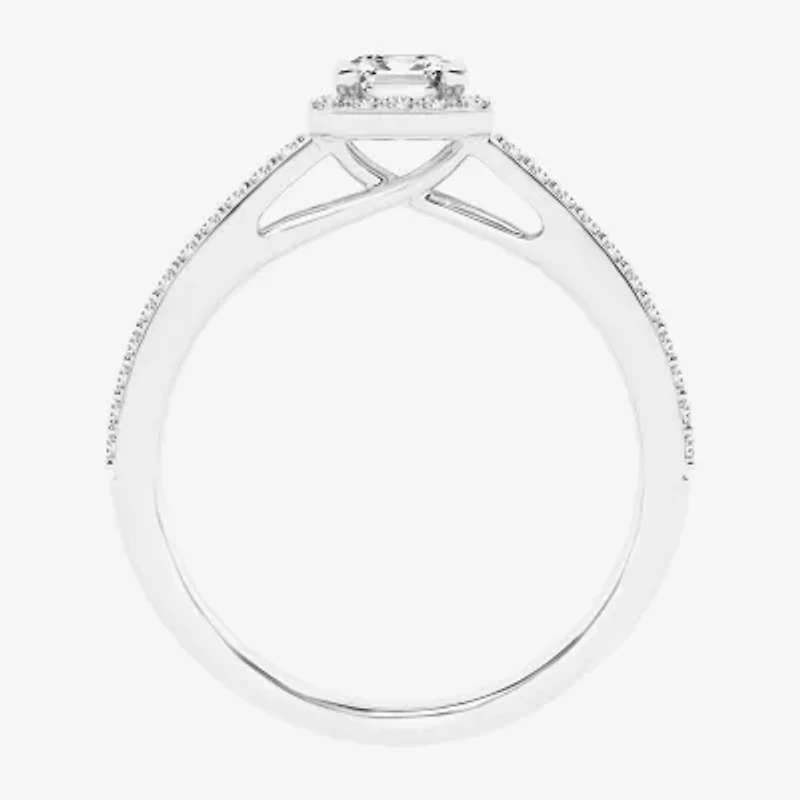 (G / Si1-Si2) Womens 1 CT. T.W. Lab Grown White Diamond 10K Gold Side Stone Halo Engagement Ring