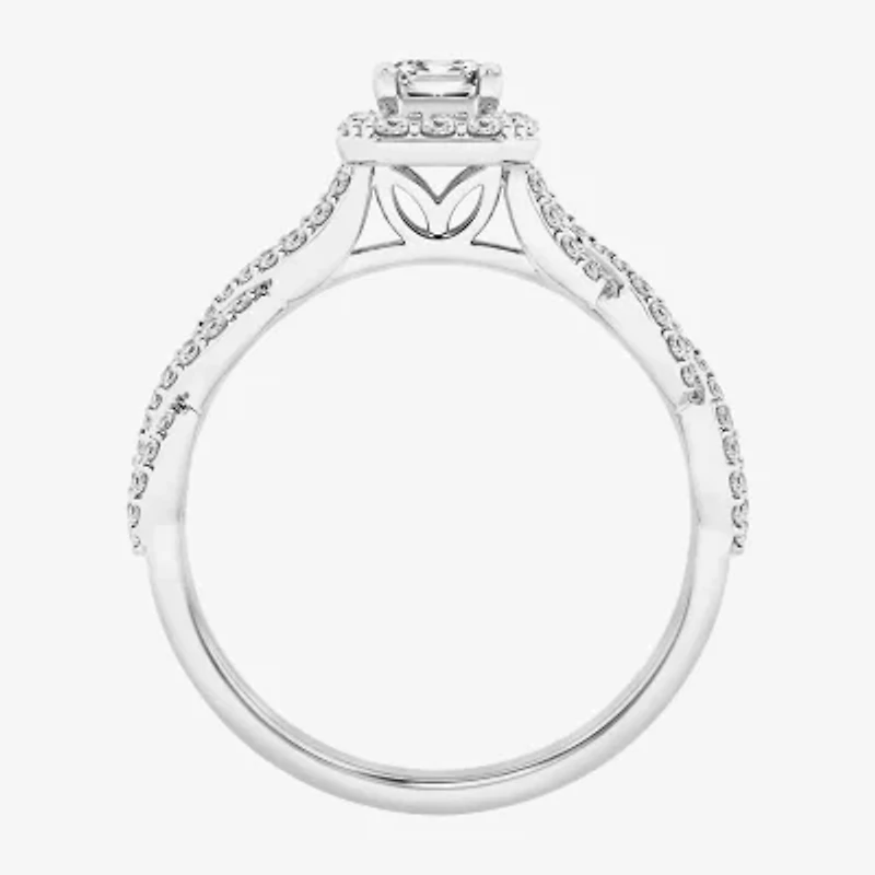 (G / Si1-Si2) Womens 1 CT. T.W. Lab Grown White Diamond 10K Gold Side Stone Halo Engagement Ring