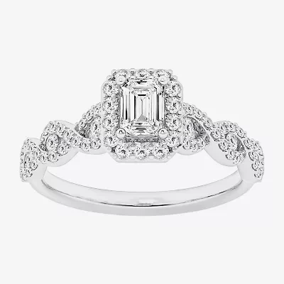 (G / Si1-Si2) Womens 1 CT. T.W. Lab Grown White Diamond 10K Gold Side Stone Halo Engagement Ring