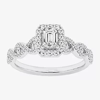 (G / Si1-Si2) Womens 1 CT. T.W. Lab Grown White Diamond 10K Gold Side Stone Halo Engagement Ring