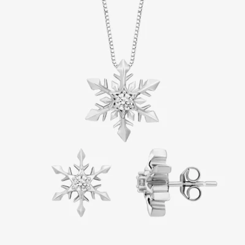 Enchanted Disney Fine Jewelry (I, I2) Womens 1/5 CT. Lab Grown White Diamond Snowflake 2-pc. Pendant Necklace Set