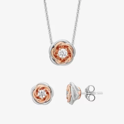 Enchanted Disney Fine Jewelry (I,I2) Womens 3/8 CT. T.W. Lab Grown White Diamond Flower 2-pc. Pendant Necklace Set