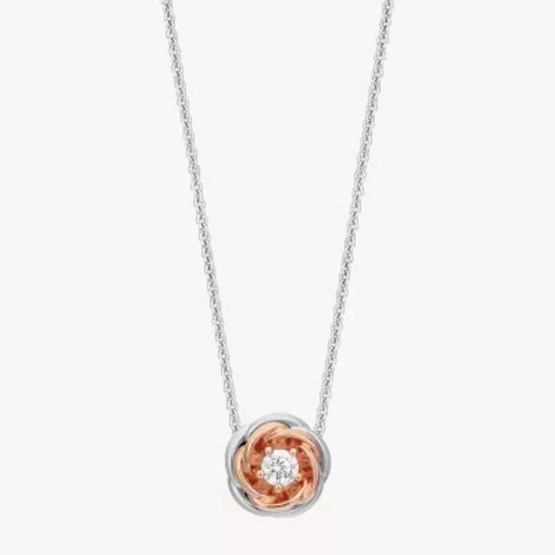 Enchanted Disney Fine Jewelry (I,I2) Womens 3/8 CT. T.W. Lab Grown White Diamond Flower 2-pc. Pendant Necklace Set