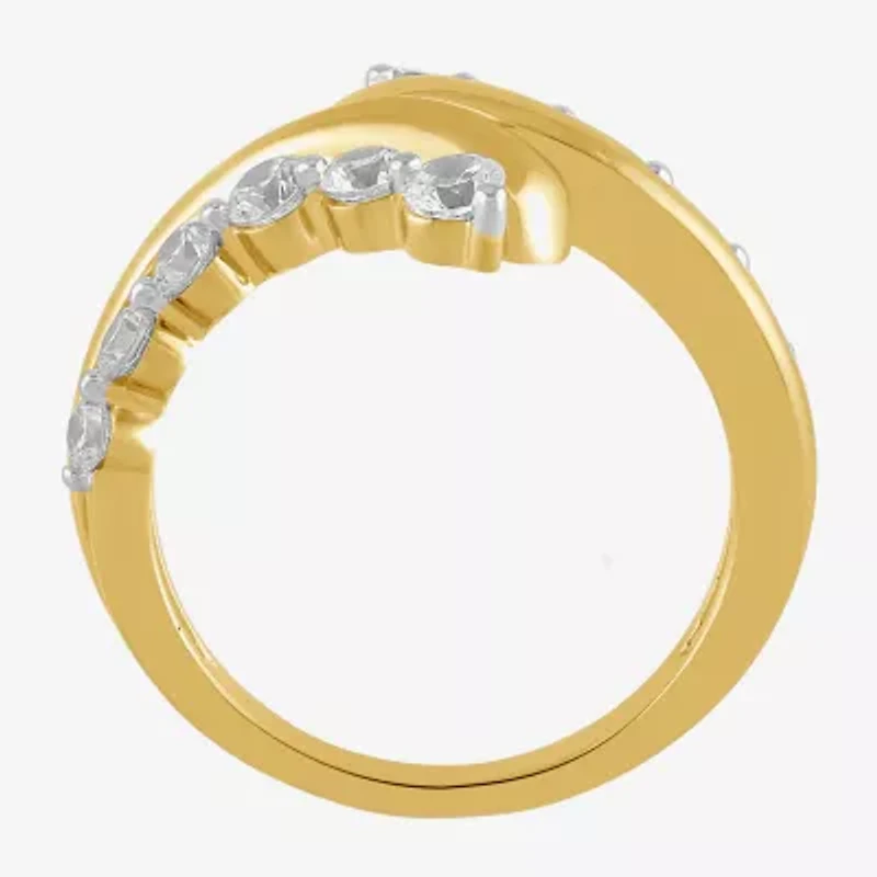 (I / I2) Womens 2 CT.T.W. Lab Grown White Diamond Sterling Silver Round Cluster Crossover Cocktail Ring