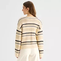 a.n.a Womens Split Tie Neck Long Sleeve Pullover Sweater