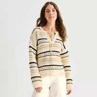 a.n.a Womens Split Tie Neck Long Sleeve Pullover Sweater