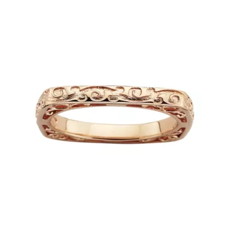 Personally Stackable Square Patterned Ring 18K Rose Gold Over Sterling Silver