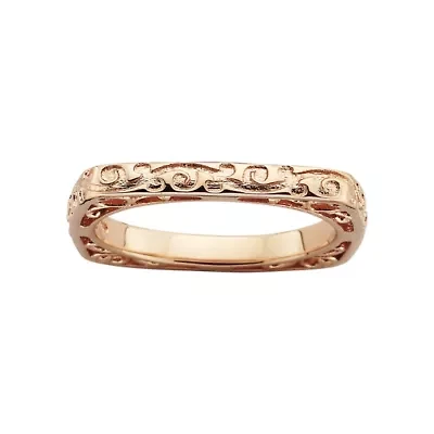 Personally Stackable Square Patterned Ring 18K Rose Gold Over Sterling Silver