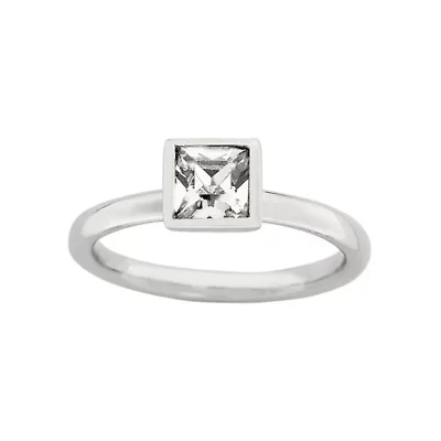 Personally Stackable Sterling Silver April Birthstone Crystal Ring