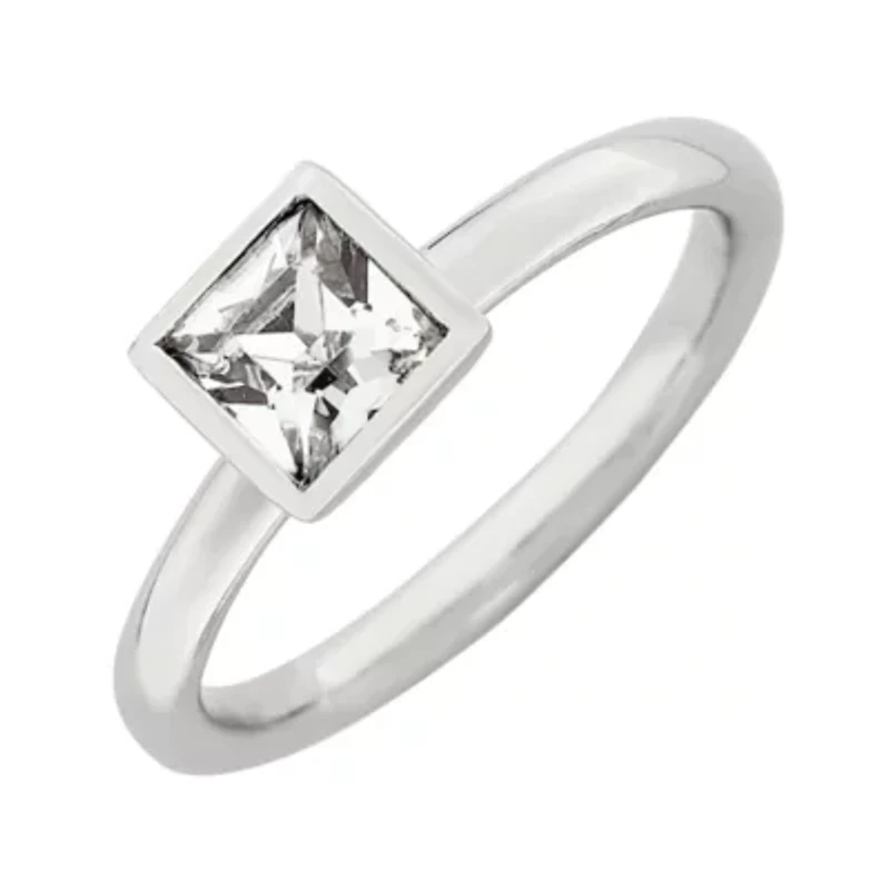 Personally Stackable Sterling Silver April Birthstone Crystal Ring