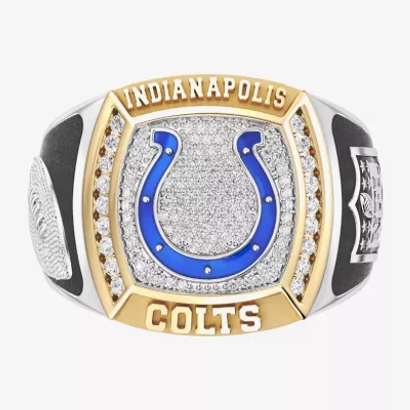 True Fans Fine Jewelry Indianapolis Colts Mens 1/2 CT. Natural White Diamond 10K Two Tone Gold Fashion Ring