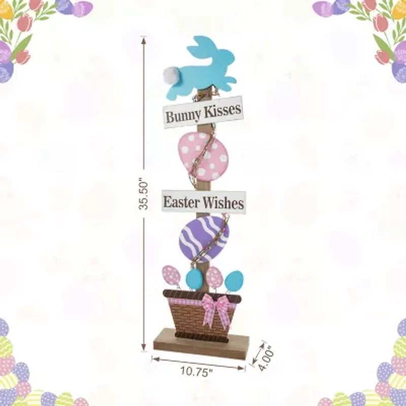 Glitzhome Wooden Bunny And Eggs  Decor Easter Porch Sign