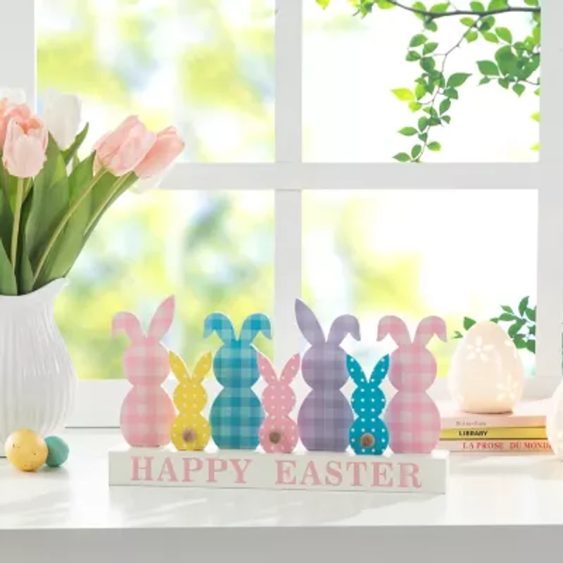 Glitzhome Wooden Bunny Family Easter Tabletop Decor