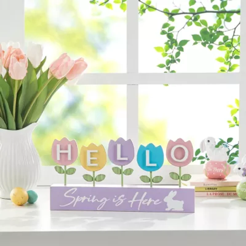 Glitzhome Wooden/Metal Tulips Easter Tabletop Decor