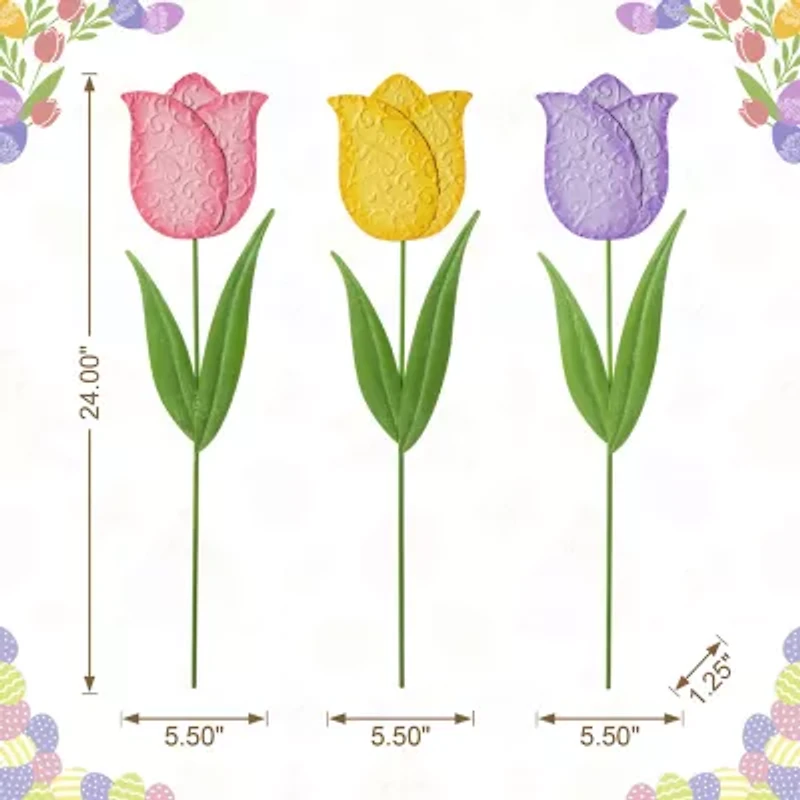 Glitzhome Set Of 3 Metal Tulips Easter Yard Art