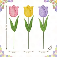 Glitzhome Set Of 3 Metal Tulips Easter Yard Art