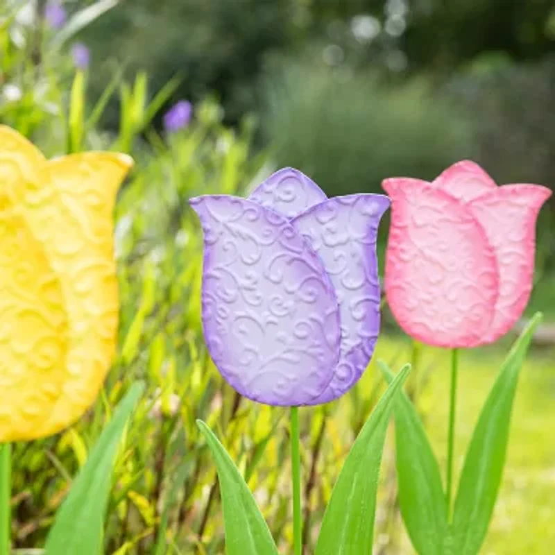 Glitzhome Set Of 3 Metal Tulips Easter Yard Art