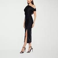 Premier Amour One Shoulder Womens Short Sleeve Midi Sheath Dress
