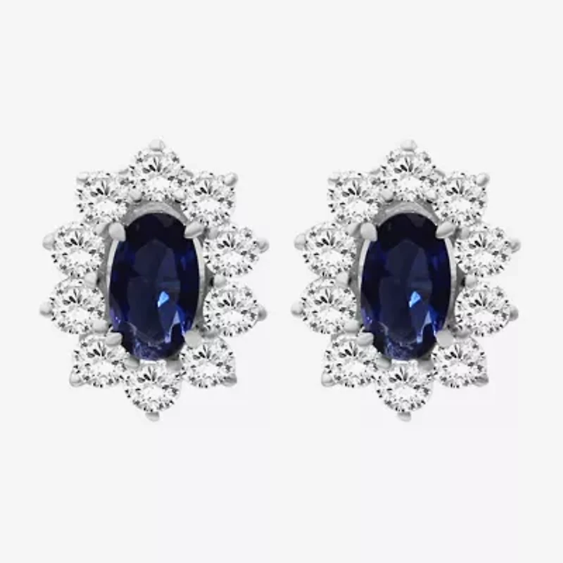 Womens Oval-cut Gemstone & 1/2 CT. T.W. Lab-Grown Diamond 10K Gold 9.4mm Stud Earrings