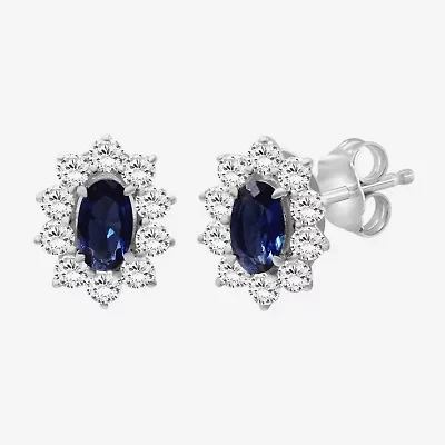 Womens Oval-cut Gemstone & 1/2 CT. T.W. Lab-Grown Diamond 10K Gold 9.4mm Stud Earrings