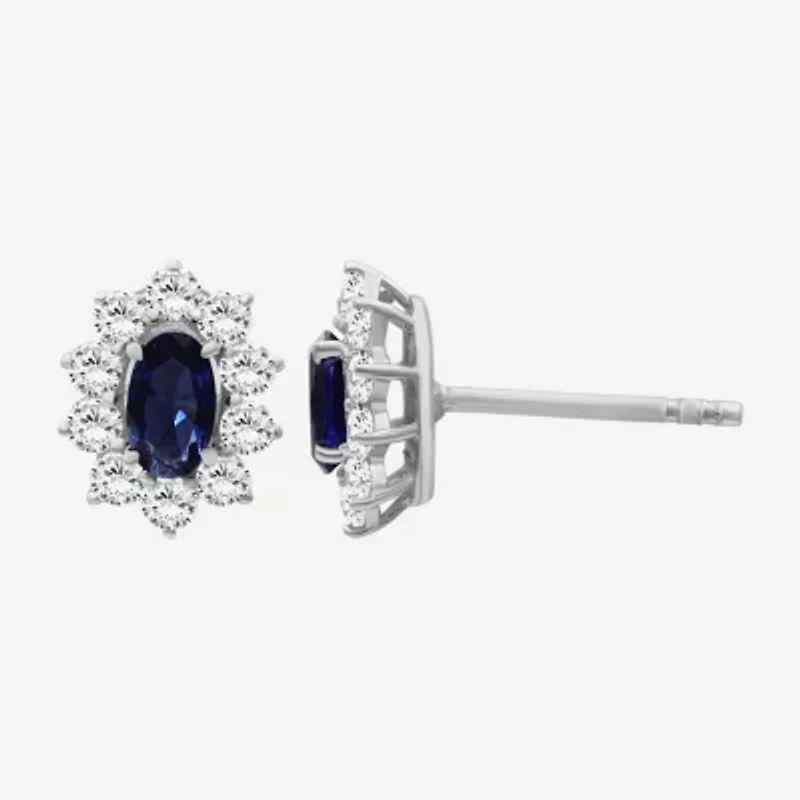 Womens Oval-cut Gemstone & 1/2 CT. T.W. Lab-Grown Diamond 10K Gold 9.4mm Stud Earrings