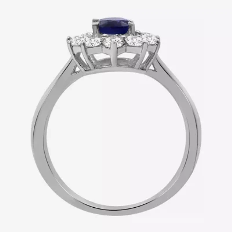Womens Oval-cut Gemstone & / CT. T.W. Lab-Grown Diamond 10K Gold Halo Cocktail Ring
