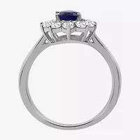 Womens Oval-cut Gemstone & / CT. T.W. Lab-Grown Diamond 10K Gold Halo Cocktail Ring