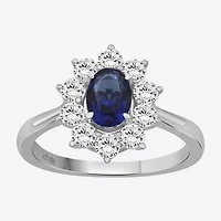 Womens Oval-cut Gemstone & / CT. T.W. Lab-Grown Diamond 10K Gold Halo Cocktail Ring