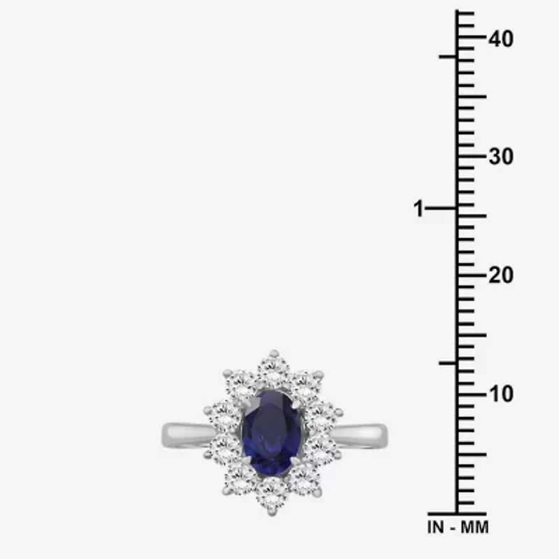 Womens Oval-cut Gemstone & / CT. T.W. Lab-Grown Diamond 10K Gold Halo Cocktail Ring