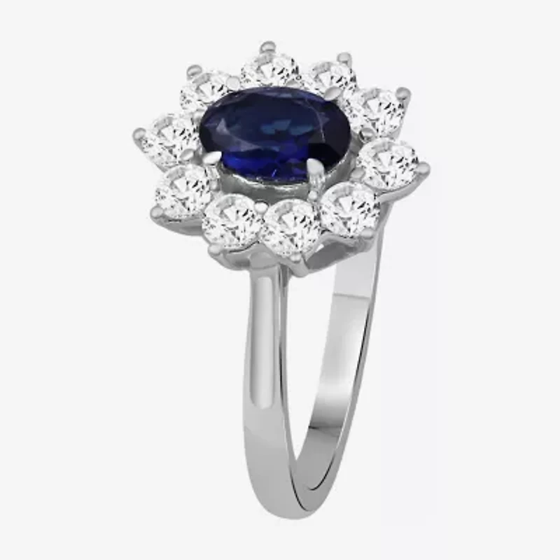 Womens Oval-cut Gemstone & / CT. T.W. Lab-Grown Diamond 10K Gold Halo Cocktail Ring
