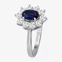 Womens Oval-cut Gemstone & / CT. T.W. Lab-Grown Diamond 10K Gold Halo Cocktail Ring
