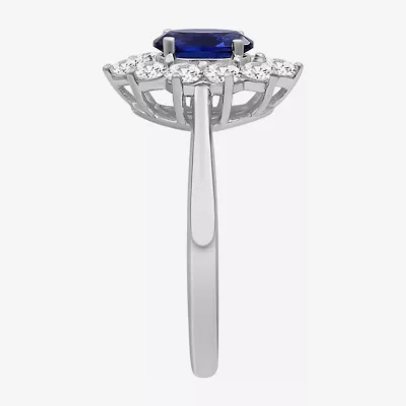 Womens Oval-cut Gemstone & / CT. T.W. Lab-Grown Diamond 10K Gold Halo Cocktail Ring