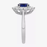 Womens Oval-cut Gemstone & / CT. T.W. Lab-Grown Diamond 10K Gold Halo Cocktail Ring