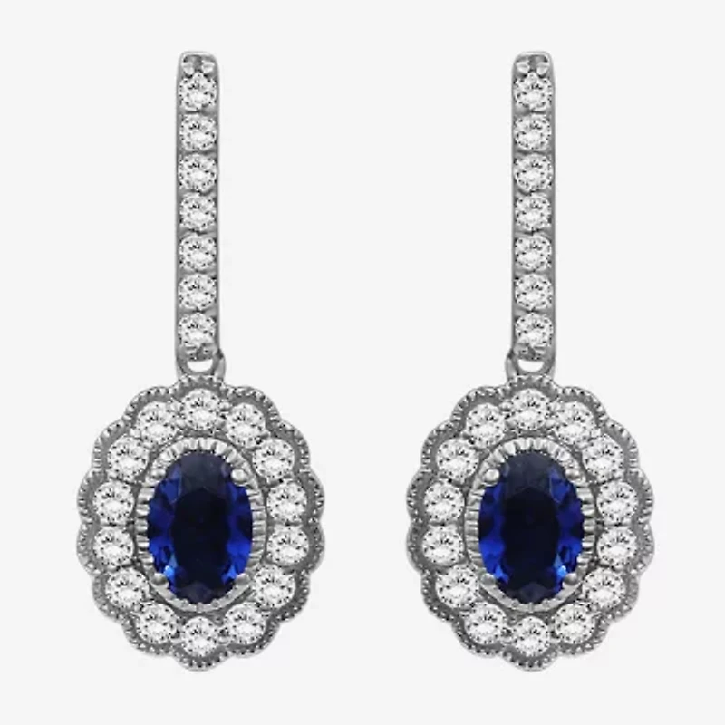 Womens Oval-cut Gemstone & 3/4 CT. T.W. Lab-Grown Diamond 10K Gold Drop Earrings